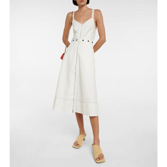 Proenza Schouler‎ Front Zip Midi Dress White Linen Blend Sleeveless Buttons Sz 4 - Picture 1 of 15